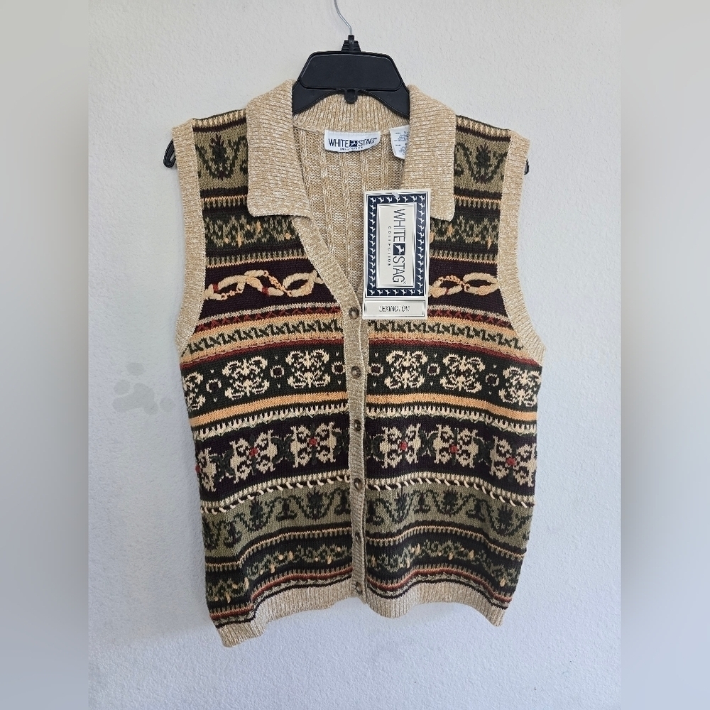 VTG White Stag Sweater Vest Women L Button Up Collared Nordic Boho Artsy… - Picture 2 of 11